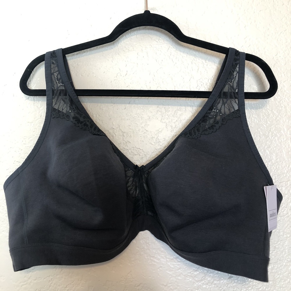 Auden Unlined Natural Look Wireless Bra Size 44DDD Black Wide Comfort Straps NWT